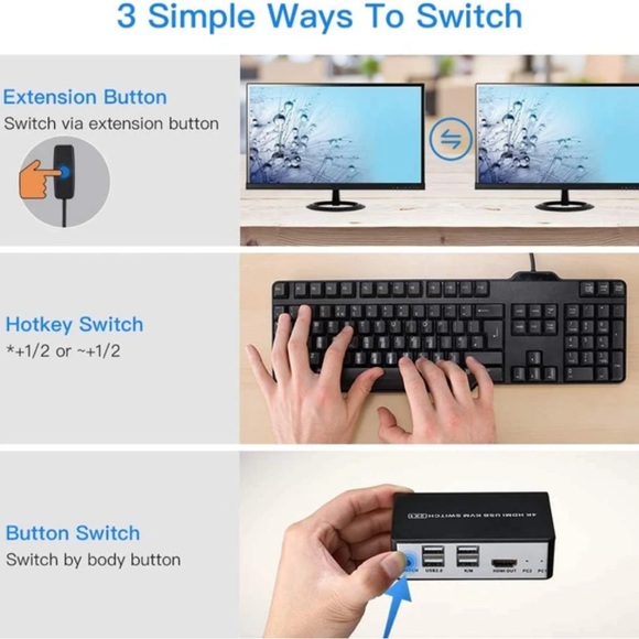 4K 2X1 HDMI USB KVM Switch 2 Port HDMI KVM Selector for 2 Computer Sharing New - Picture 5 of 15